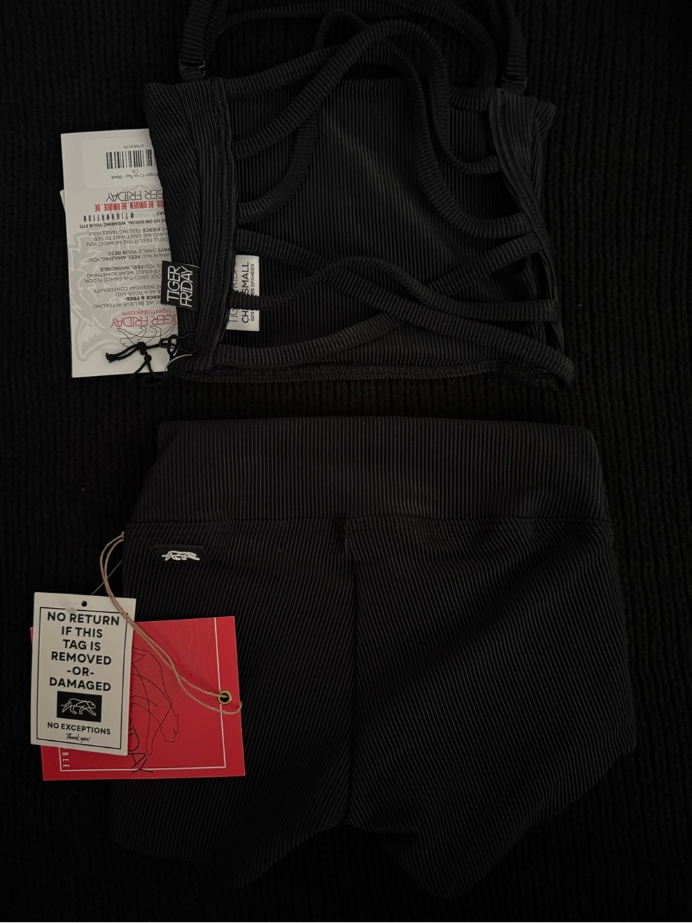 Tiger Friday CS (5-6) Kids Black Ribbed Matching Set - Top & Shorts